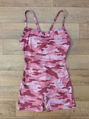 Bombshell Sportswear Size Large Pink Camo Print Gym Romper Sexy Strappy Back L